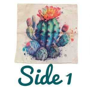 THROW PILLOW COVER w/ Watercolor Succulents Boho Indoor/Outdoor Cactus 17.5” SQ